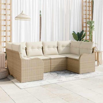 vidaXL Tuin Sofa Set 6 st Beige en wit Poly riet, Verzenden, Nieuw, Rotan, 6 zitplaatsen