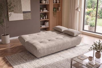 Slaapbank ELYPSE 200cm 3-zits chenille greige - 48662, Ophalen of Verzenden, Nieuw