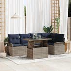 vidaXL Tuin Sofa Set met kussen 6 pcs Grijs Poly riet, Verzenden, Nieuw, Rotan