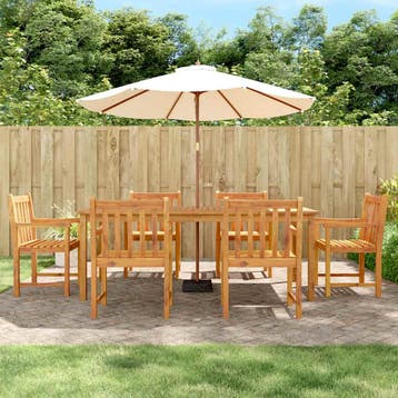 vidaXL 7-delige Tuinset massief acaciahout, Tuin en Terras, Tuinsets en Loungesets, 6 zitplaatsen, Nieuw, Tuinset, Verzenden