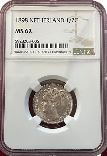 Koningin Wilhelmina - halve gulden 1898 - MS62 NGC, Postzegels en Munten, Verzenden, Koningin Wilhelmina, Losse munt, Zilver