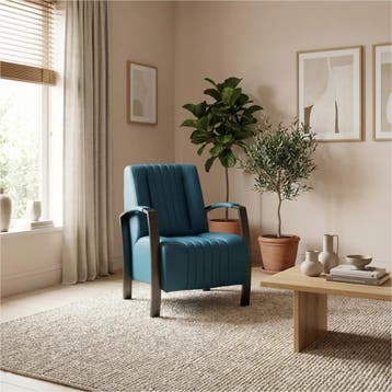 Leren fauteuil Glamour - Hermes Turquoise (blauw), Nieuw, Ophalen of Verzenden, 50 tot 75 cm, Industrieel, Modern, Retro