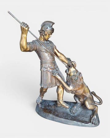 sculptuur, Gladiatore contro leone - 52 cm - Zinklegering