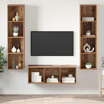 vidaXL Tv-meubelset 3 st Oud Hout Bewerkt hout, Minder dan 50 cm, Verzenden, Nieuw, Minder dan 100 cm