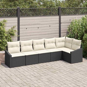 vidaXL Tuinbankenset met kussen 6 pcs Zwart en Wit poly, Verzenden, Nieuw, Rotan, 6 zitplaatsen