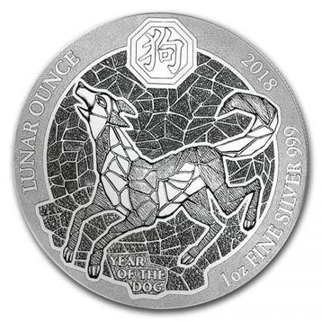 Rwanda / Ruanda Lunar Dog 1 oz 2018 (folie), Postzegels en Munten, Verzenden, Overige landen, Losse munt, Zilver
