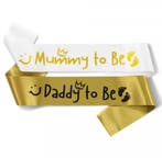Babyshower set met 2 caps en 2 sjerpen Mom en Dad beige, Hobby en Vrije tijd, Feestartikelen, Verzenden, Nieuw, Versiering, Geboorte of Huwelijk