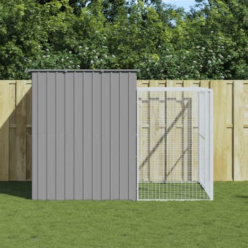 vidaXL Hondenhok met ren 214x253x181 cm staal lichtgrijs, Dieren en Toebehoren, Verzenden, Nieuw