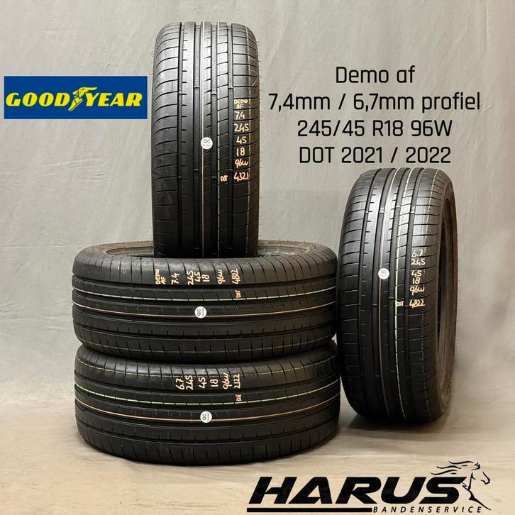 245/45/18 96W Goodyear zomerbanden 7,4/6,7mm profiel 4X, Auto-onderdelen, Banden en Velgen, 18 inch, Erkend duurzaam, Zomerbanden