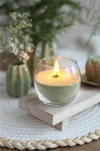 Kaarsenzand Pearl Sand Light Groen inclusief 4 lonten 400 g, Ophalen of Verzenden, Nieuw