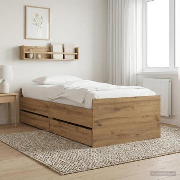 vidaXL Bedframe met lade Artisanaal eiken Massief grenenhout, Verzenden, Nieuw, Bruin, Hout