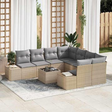 vidaXL Tuin Sofa Set 9 st Beige poly rattan, Verzenden, Nieuw, Meer dan 8 zitplaatsen