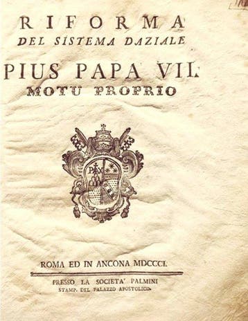 Papa Pio VII. - Riforma del Sistema Daziale. Folio - 1801