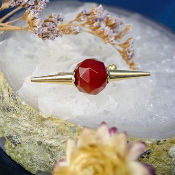Vintage gouden broche met carneool, Gebruikt, Ophalen of Verzenden, Met edelsteen, Goud