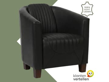 Leren fauteuil Press Special - Granada Black (zwart) -, Huis en Inrichting, Fauteuils, Nieuw, Ophalen of Verzenden, Eigentijds, Klassiek, Retro, Romantisch, Vintage