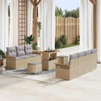 vidaXL Tuinbankenset met kussen 10 pcs Beige poly rattan, Verzenden, Nieuw, Rotan