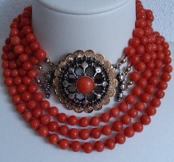Ketting - 14 karaat Geel goud - Bloedkoraal