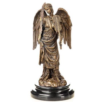 Figuur - Bronzefigur Engel mit Violine und Feder - 32 cm -