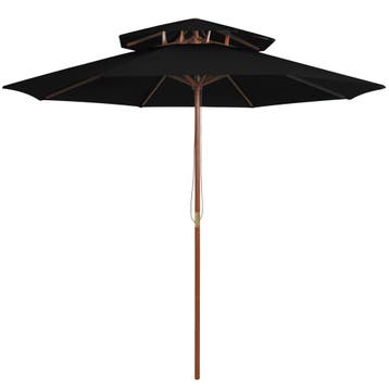 vidaXL Parasol dubbeldekker met houten paal 270 cm zwart, Verzenden, Nieuw, Minder dan 1 meter