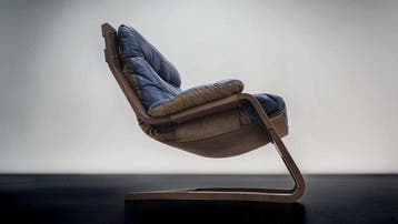 Fauteuil - Leder, Hout - Vintage Scandinavische stijl blauwe, Antiek en Kunst