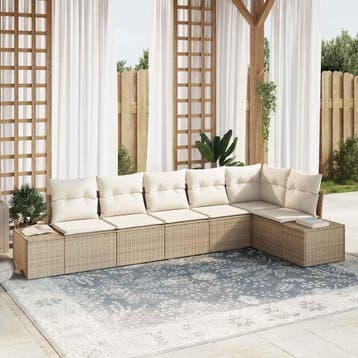 vidaXL Tuinbankenset 6 st Beige en Crème poly rattan, Verzenden, Nieuw, Rotan, 6 zitplaatsen