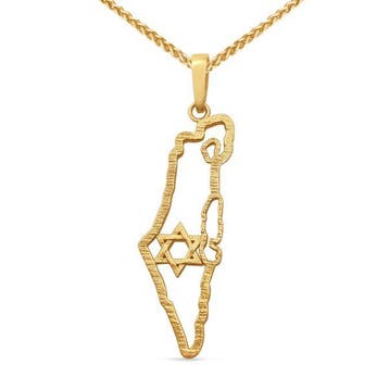 14K Hangertje open landkaart van Israel met daarin de Da..., Nieuw