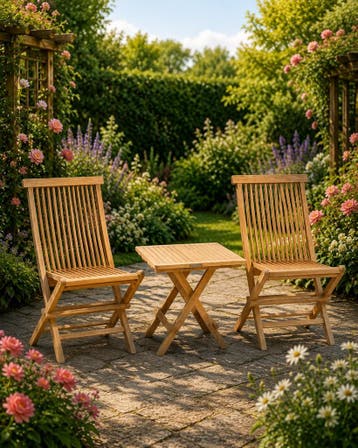 Teakhouten tuinset Opvouwbare set met 2 stoelen en tafeltje, 2 zitplaatsen, Nieuw, Tuinset, Hout