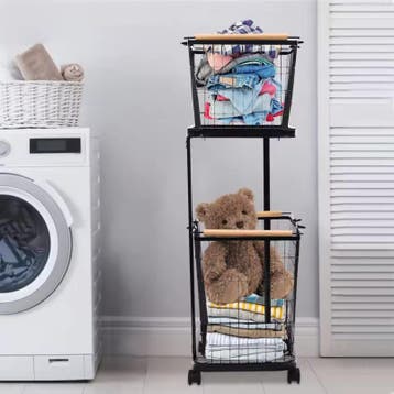 Metalen wasmand 2 lagen op wielen met afneembare manden, Verzenden, Nieuw