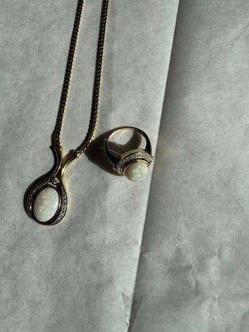 2-delige sieradenset - 14 karaat Geel goud Opaal - Diamant, Sieraden, Tassen en Uiterlijk
