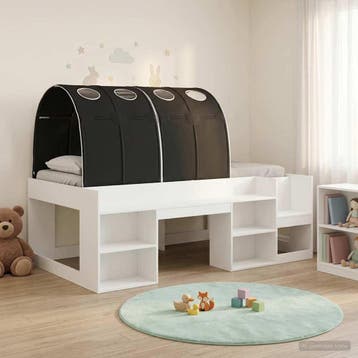 vidaXL Bedframe met tunnel met plank 3 st Wit en zwart, Verzenden, Nieuw, Wit, Hout