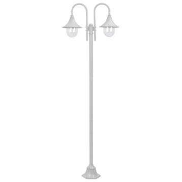 vidaXL Paalverlichting tuin E27 220 cm aluminium wit 2-delig, Tuin en Terras, Buitenverlichting, Verzenden, Nieuw, Aluminium, Staande lamp