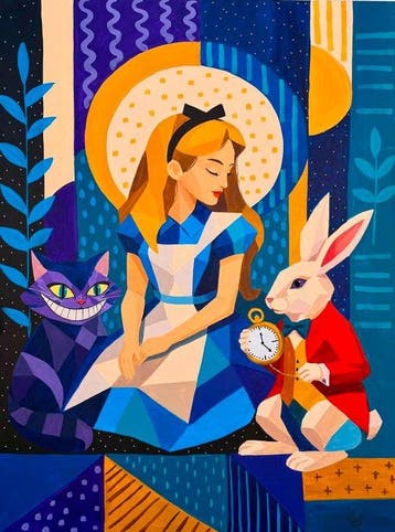 Adri Q 120 x 90 cm - Alicia, el Conejo Blanco y el Gato de