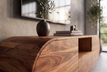 TV-Meubel ORGANIKO 160cm ovaal sheesham hout bruin - 49229, Ophalen of Verzenden, Nieuw