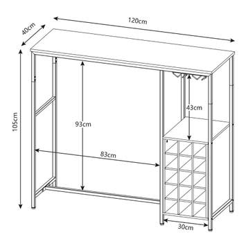 Bartafel Trøndelag met wijnrek 120x40x105 cm zwart en walnoo, Huis en Inrichting, Verzenden, Nieuw