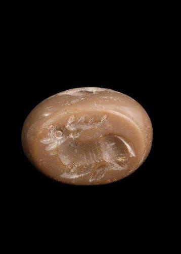 Sasanian Beige agaat Stempelzegel met hoornend viervoetig
