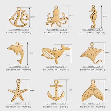 5-delige Set RVS Bedeltjes Zeeleven: Walvis, Dolfijn, Octopu