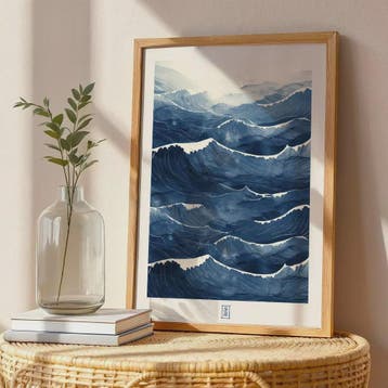 Abstracte Blauwe Golven Canvas Poster - Japandi Zen Stijl Wa, Verzenden, Nieuw