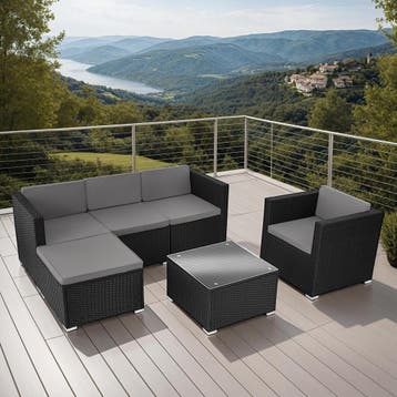 Wicker lounge Lignano met fauteuil - zwart, Verzenden, Nieuw