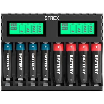 Strex Batterij Oplader -8x AA/AAA Batterijen-USB Oplaadbaar, Verzenden, Nieuw