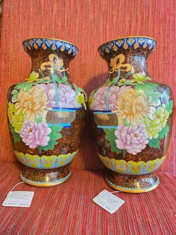 Vaas - Emaille, Messing, Keramiek - China - Cloisonne-Vazen