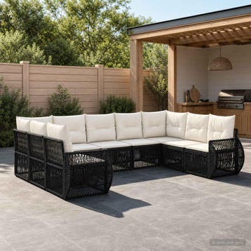 vidaXL Tuinbankenset 9 st Zwart en Cream Wit poly rattan, Verzenden, Nieuw, Meer dan 8 zitplaatsen