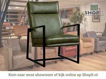 Leren fauteuil Square - Granada Moss (olijf/groen), Nieuw, Ophalen of Verzenden, 50 tot 75 cm, Industrieel, Modern
