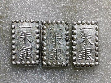 Japan. 3 x 1 Shu Silver Ingot 19th century (Zonder