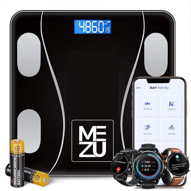 MEZU Smart Personenweegschaal  met13x Lichaamsanalye, Witgoed en Apparatuur, Weegschalen, Fijner dan 1 gram, 100 kg of meer, Personenweegschaal
