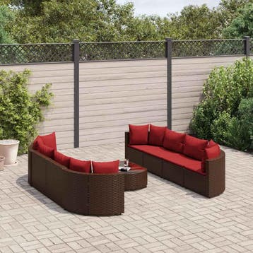vidaXL 9-delige Loungeset met kussens poly rattan bruin, Verzenden, Nieuw, 8 zitplaatsen, Loungeset
