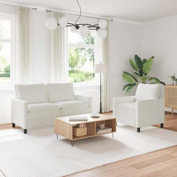 vidaXL Bankstel 2 st Crèmekleurig Polyester, Huis en Inrichting, Banken | Bankstellen, Verzenden, Nieuw, Kunststof, Minder dan 150 cm
