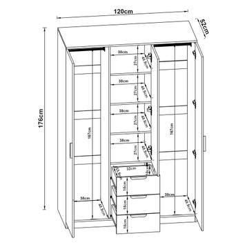 Kledingkast Eiselfing 176x120x52 cm met 4 vakken en 3 lades, Verzenden, Nieuw