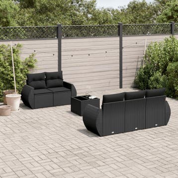 vidaXL 6-delige Loungeset met kussens poly rattan zwart, Verzenden, Nieuw, 6 zitplaatsen, Loungeset