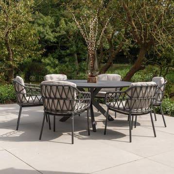 Calpi Locarno dining tuinset 160 cm rond 7 delig HPL, Ophalen of Verzenden, Nieuw