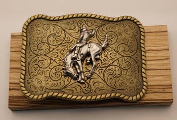 Buckle zilverkleurige rodeo op koperkleurig sierschild, Losse buckle of gesp, Overige kleuren, Verzenden, Geen merk
